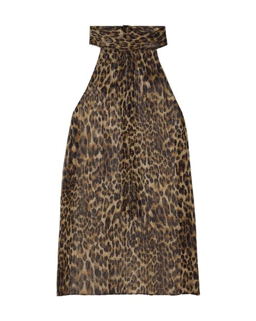 Nili Lotan Brown Alla Tie-Neck Leopard-Print Metallic Silk-Crepon Halterneck Top