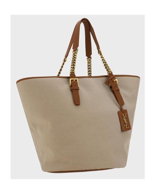 Saint Laurent Natural Cassandre Logo Patch Top Handle Bag