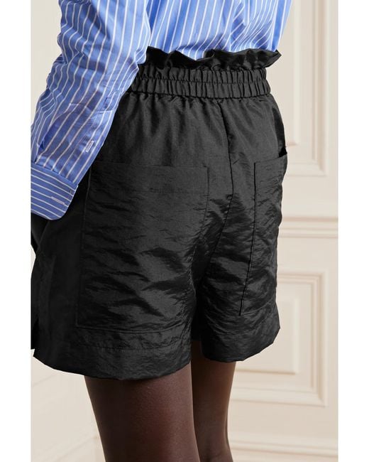 Tibi Black Gathered Softshell Shorts