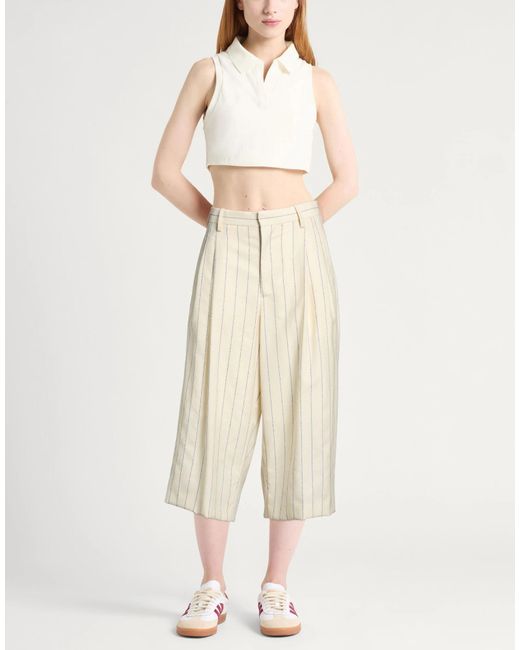 Marni White Loose Striped Cropped Wool Pants