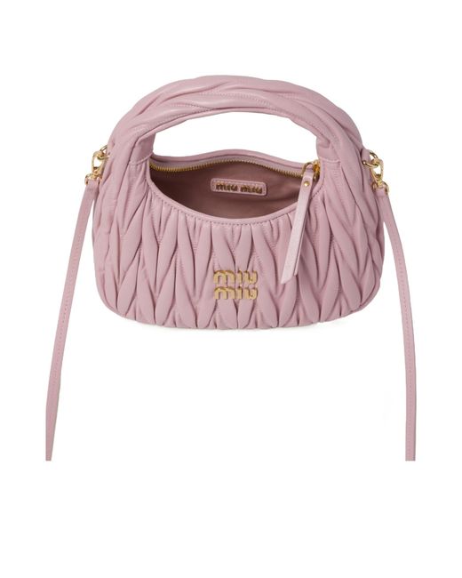 Miu Miu Pink Wander Matelassé Nappa Leather Hobo Bag