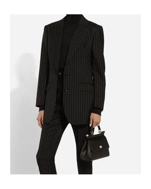 Dolce & Gabbana Black Single-Breasted Pinstripe Wool Jacket