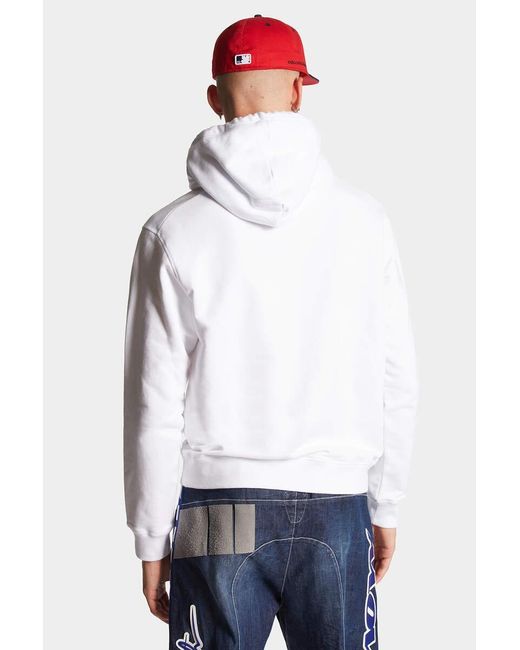 DSquared² White Logo Embossed Drawstring Hoodie for men