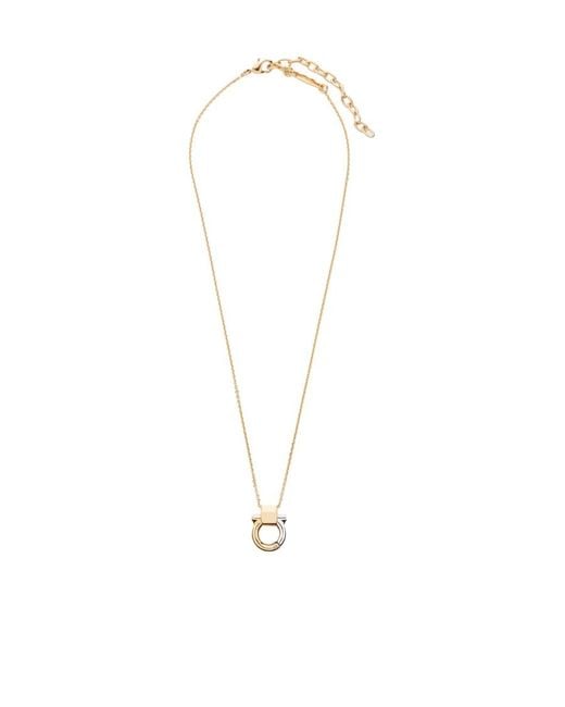 Ferragamo White Ferragamo Gancini Pendant Necklace