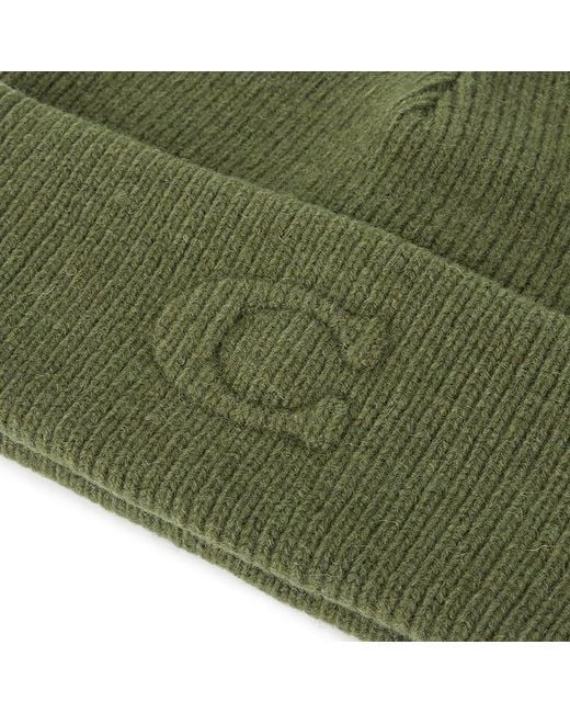COACH Green Signature Embossed Knit Beanie for men