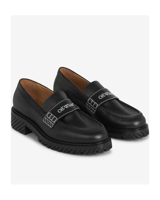 Off-White c/o Virgil Abloh Black Military Logo Debossed Slip-On Loafers