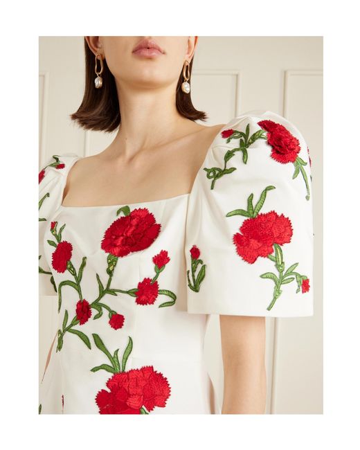 Carolina Herrera White Embellished Floral Silk-Faille Mini Dress