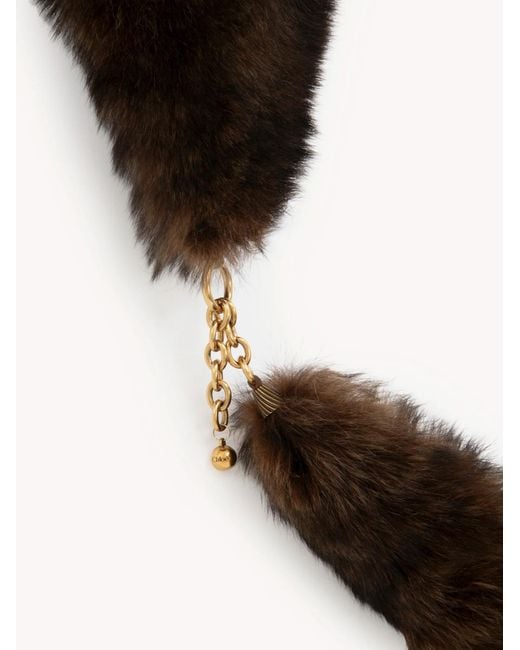 Chloé Black Lamb-Fur Chain-Embellished Scarf