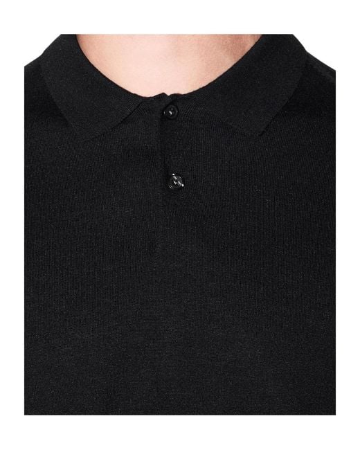 ARMANI EXCHANGE Black Long-Sleeve Knitted Polo Shirt for men
