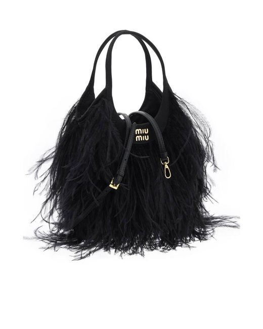 Miu Miu Black Feather Detail Shoulder Bag