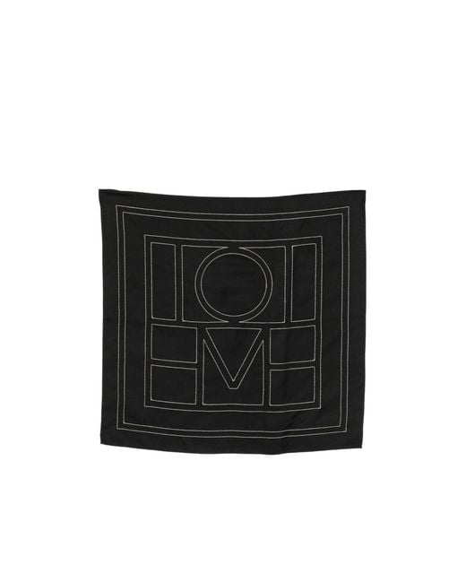 Totême Black Embroidered Silk Scarf
