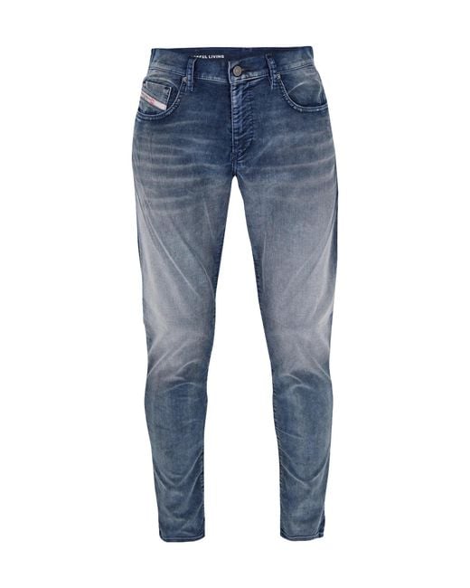 DIESEL Blue Solid Color Tapered Jeans for men