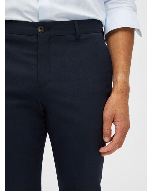 SELECTED Blue Woven Wool Blend Trousers for men