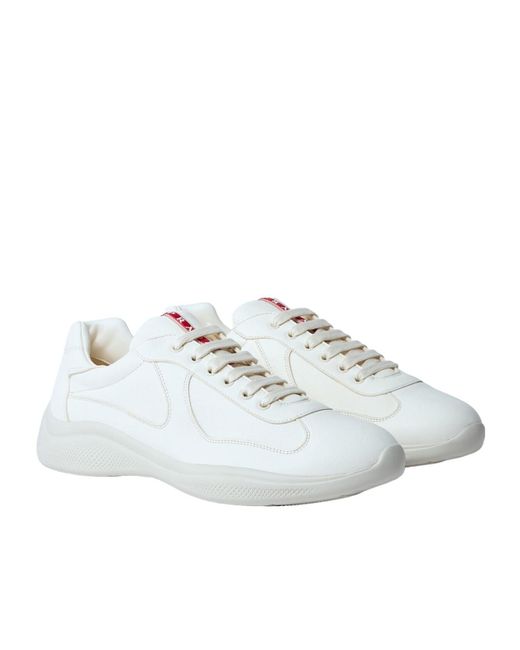 Prada White Logo Detailed Lace-Up Sneakers for men