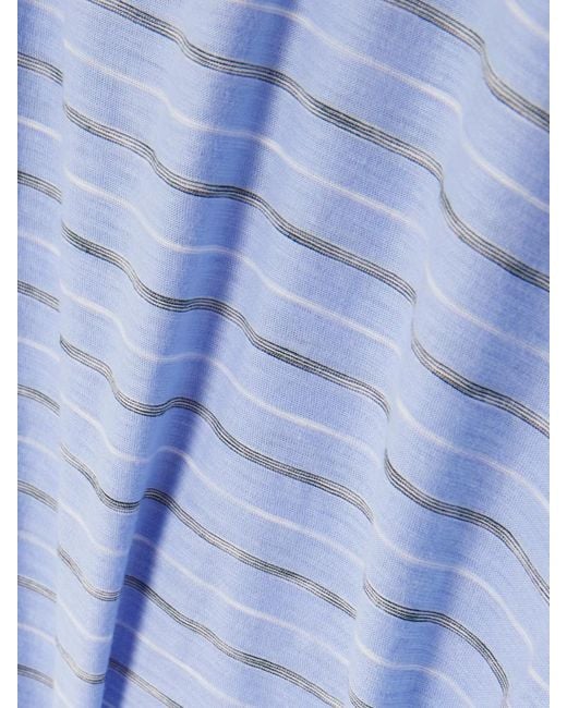Veronica Beard Blue Bouvet Smocked Ruched Striped Pimaa Cotton T-Shirt