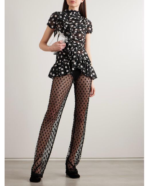 Dries Van Noten Gray Polka-Dot Cotton-Blend Mesh Wide-Leg Pants