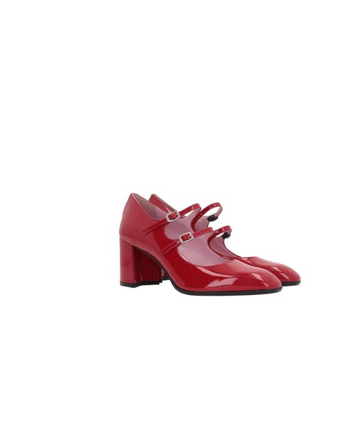 CAREL PARIS Red Double-Strap Patent Leather Mid-Heels