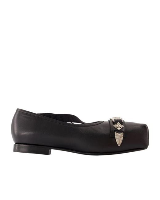 Toga Black Metallic Detail Square-Toe Ballerina Shoes