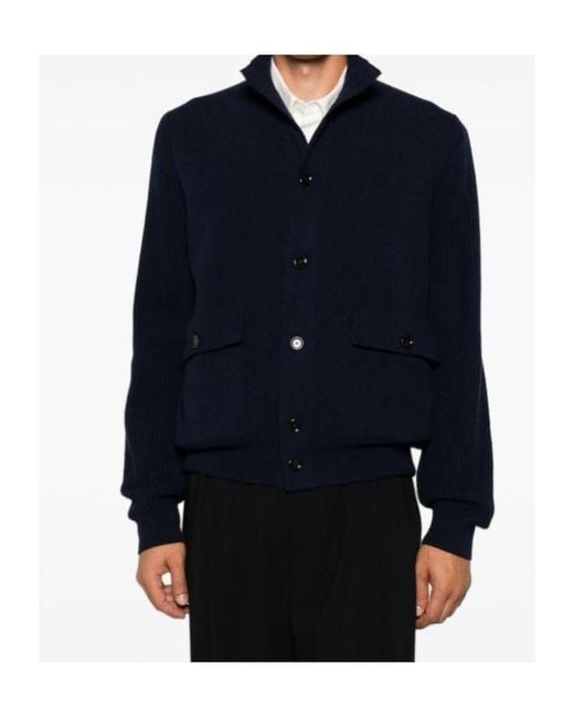 Lardini Blue Button-Up High Neck Jacket for men