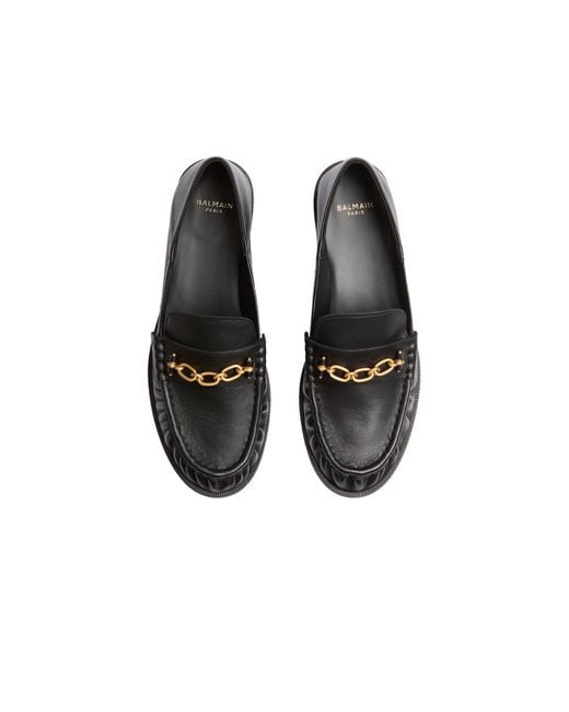 Balmain Black Sync Smooth Leather Loafers for men