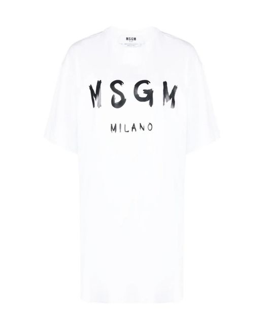 MSGM White Logo-Print Cotton Dress