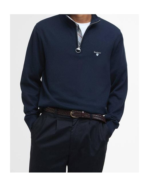Barbour Blue Half-Zip Ribbed-Trim Sweater for men