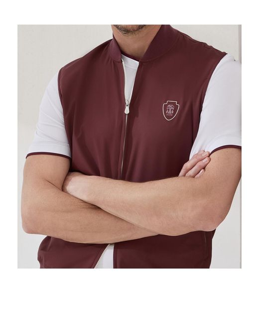 Brunello Cucinelli Red Zip-Front Logo Vest for men