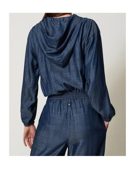 Twinset Blue Hooded Denim Jacket