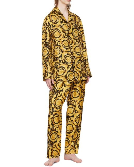 Versace Yellow Baroque Pattern Long Sleeved Pajama Shirt for men