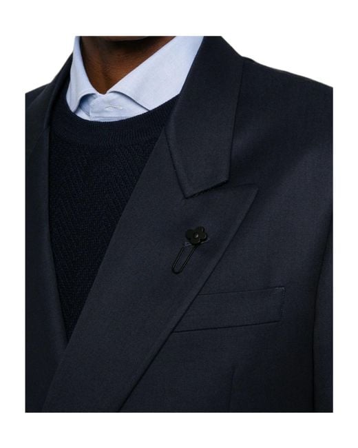 Lardini Blue Double-Breasted Peak-Lapel Jacket for men