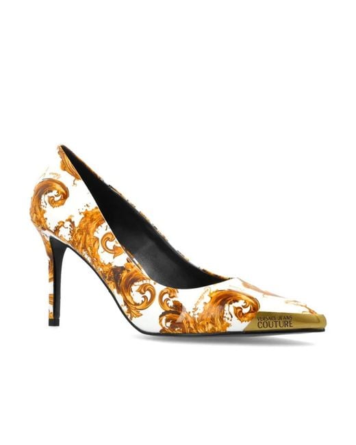 Versace Jeans Metallic Couture Baroque Print Heeled Pumps