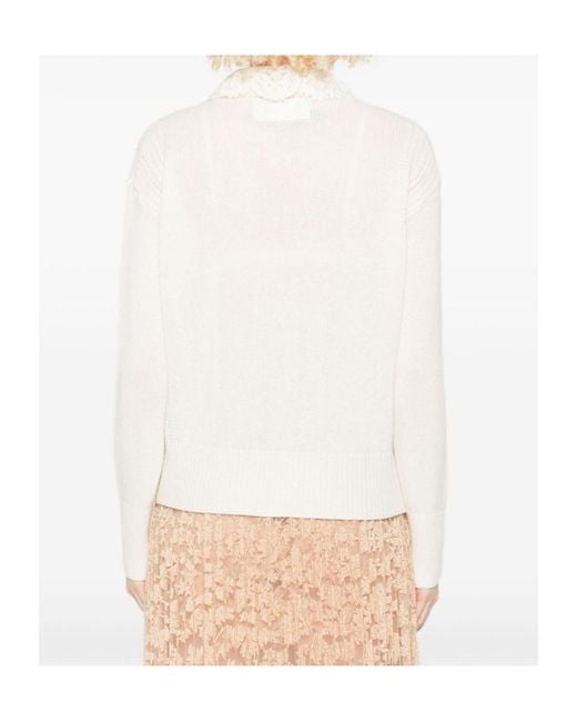 Ermanno Scervino White Lace-Trimmed Buttoned Cardigan