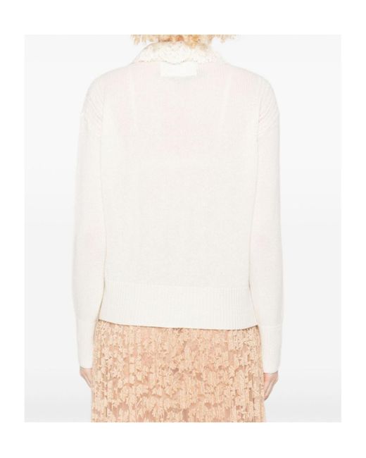 Ermanno Scervino White Lace-Trimmed Buttoned Cardigan