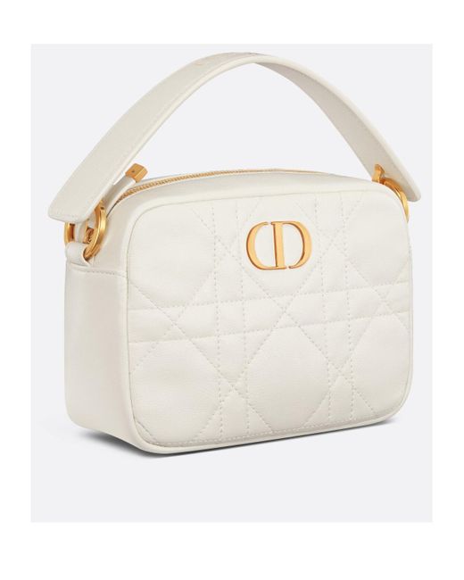 Dior White Small Caro Top Handle Camera Bag