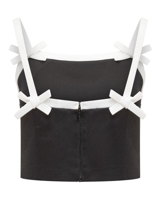 MSGM Black Bow Detailed Cropped Top