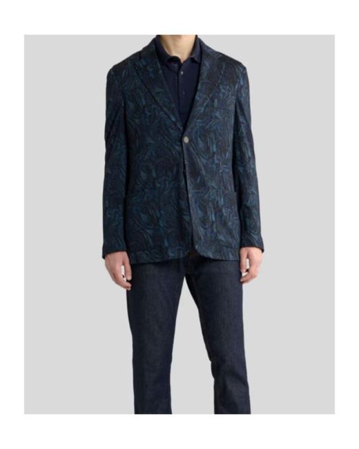 Etro Blue Wool-Blend Jersey Travel Jacket With Paisley Motif for men