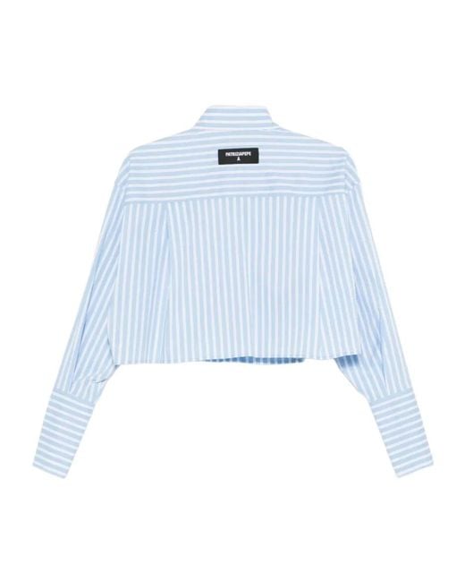 Patrizia Pepe Blue Striped Cropped Shirt