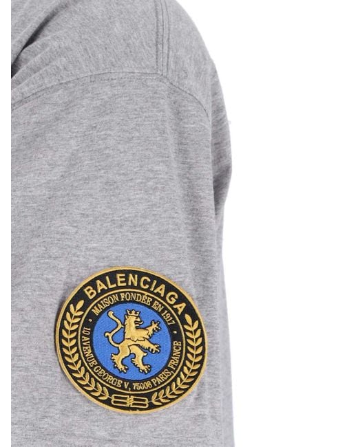 Balenciaga Gray Logo Embroidered Crewneck T-Shirt for men