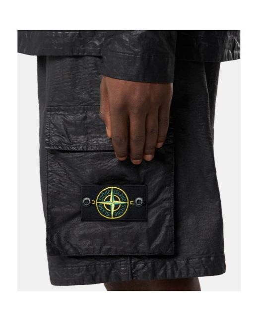 Stone Island Black Logo Patch Cargo Shorts for men
