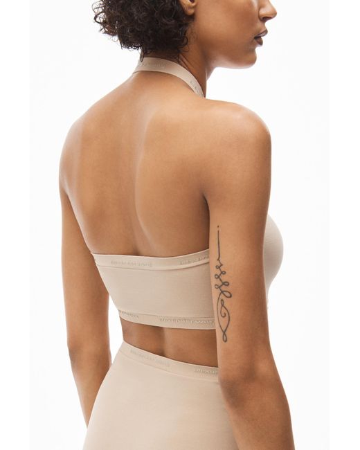 Alexander Wang Natural Logo-Trim Halterneck Dress