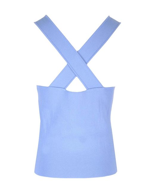 P.A.R.O.S.H. Blue Plunging V-Neck Knitted Top