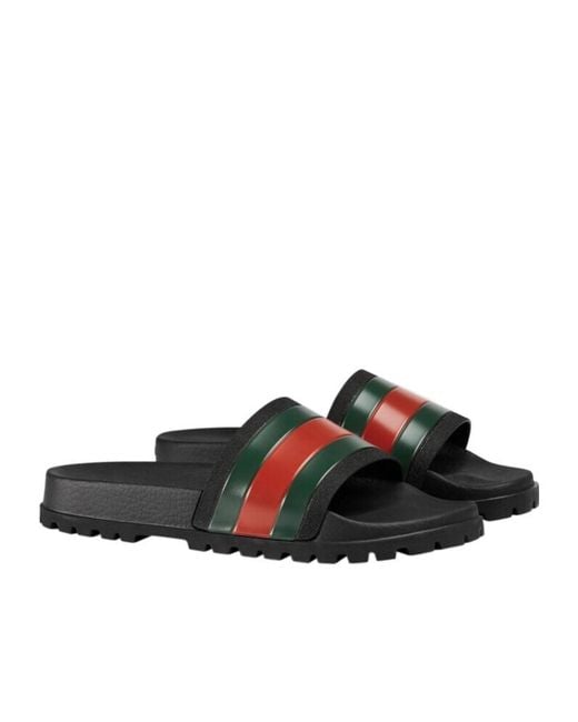 Gucci Black Pursuittreck Striped Rubber Slides for men