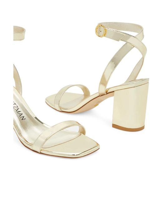 Stuart Weitzman Metallic Logo High-Heeled Sandals