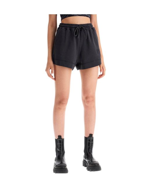 Ganni Black Logo Embroidered Drawstring Shorts