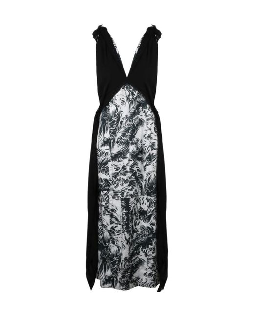 Bottega Veneta Black V-Neck Graphic Printed Dress