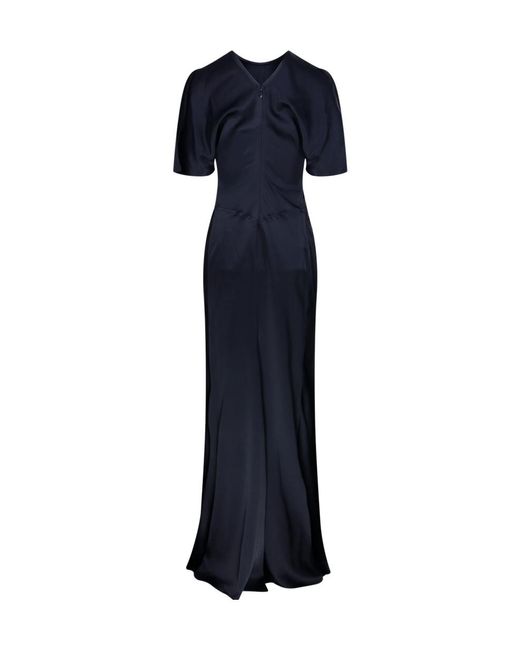 Victoria Beckham Blue Gathered Waist Floor Length Dress