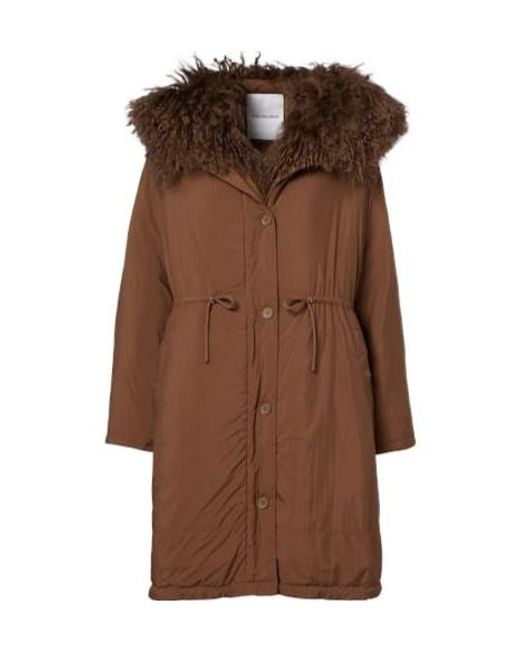 Yves Salomon Brown Shearling-Trimmed Down Coat