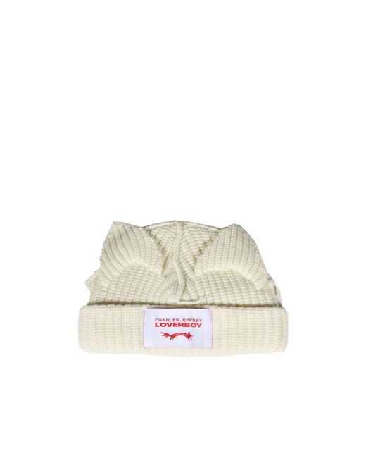 charlesjeffreyloverboy White Chunky Ears Beanie for men
