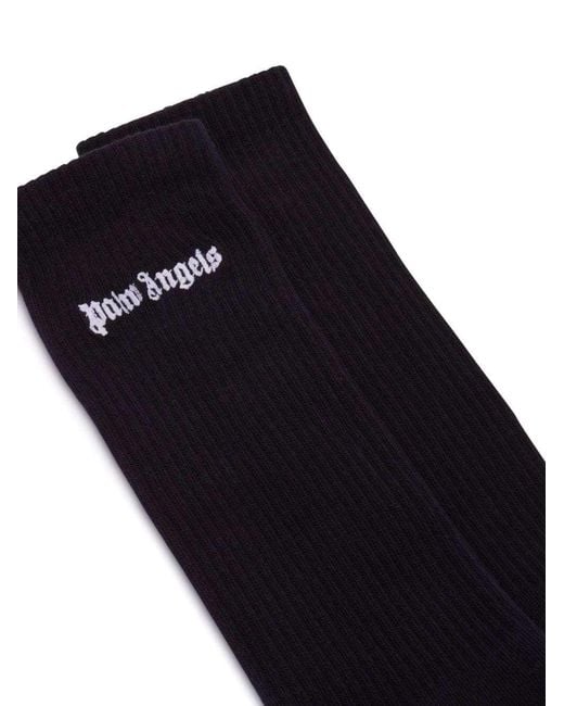 Palm Angels Black Logo Embroidered Socks for men