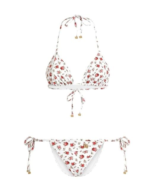 Dolce & Gabbana White Roselline Triangle Bikini